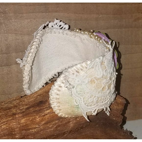 Upcycled Leather Baseball Cuff Lace Rhinestones - Picture 5 of 8